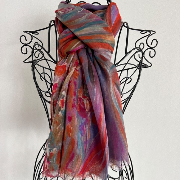 All Season Artist Modal Silk Multicoloured Scarf Wrap - Picture 5 of 9